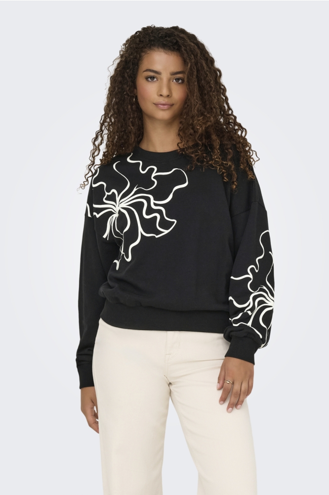 ONLODESSA L/S O-NECK BOX UB SWT 15353259 BLACK/W. BLURY FLOWER